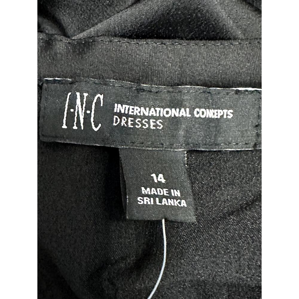 INC Black Halter Midi Dress Belter Waist Sleeveless Classic Chic Elegant 14 NWT - Picture 11 of 12
